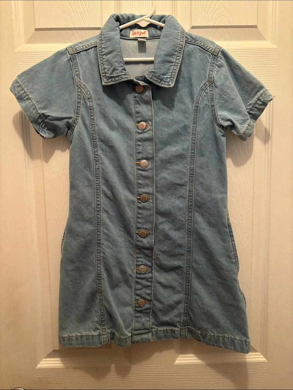 Cat & Jack Light Blue Short-Sleeve Denim Button-Front Dress